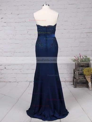 Trumpet/Mermaid Sweetheart Silk-like Satin Sweep Train Appliques Lace Prom Dresses #Favs020104580