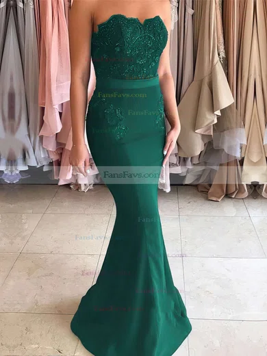 Trumpet/Mermaid Sweetheart Silk-like Satin Sweep Train Appliques Lace Prom Dresses #Favs020104580