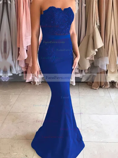 Trumpet/Mermaid Sweetheart Silk-like Satin Sweep Train Appliques Lace Prom Dresses #Favs020104580