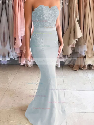 Trumpet/Mermaid Sweetheart Silk-like Satin Sweep Train Appliques Lace Prom Dresses #Favs020104580