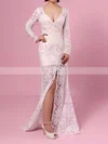 Trumpet/Mermaid V-neck Lace Floor-length Split Front Prom Dresses #Favs020104185