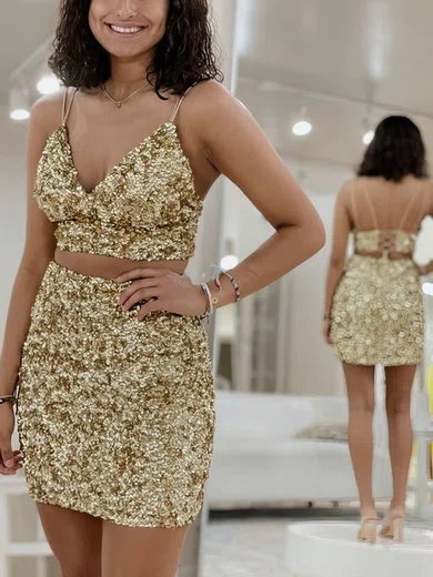 Sheath/Column V-neck Sequined Short/Mini Homecoming Dresses #Favs020111172