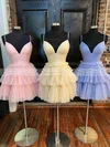 A-line V-neck Glitter Short/Mini Homecoming Dresses With Tiered #Favs020111180
