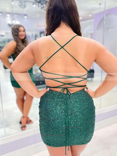 Sheath/Column Cowl Neck Sequined Short/Mini Homecoming Dresses #Favs020111184