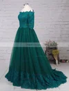 A-line Off-the-shoulder Lace Tulle Floor-length Appliques Lace Prom Dresses #Favs020104467