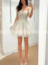 A-line Off-the-shoulder Tulle Lace Short/Mini Homecoming Dresses With Appliques Lace #Favs020111190