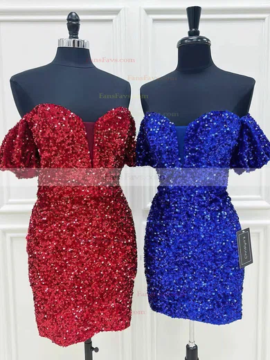 Sheath/Column Off-the-shoulder Sequined Short/Mini Homecoming Dresses #Favs020111191
