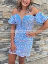 Sheath/Column Off-the-shoulder Sequined Short/Mini Homecoming Dresses #Favs020111191