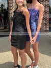 Sheath/Column Strapless Sequined Short/Mini Homecoming Dresses With Feathers / Fur #Favs020111193