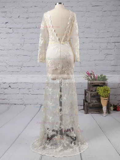 Trumpet/Mermaid Scalloped Neck Tulle Floor-length Appliques Lace Prom Dresses #Favs02015408