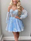 A-line Off-the-shoulder Lace Tulle Short/Mini Homecoming Dresses With Appliques Lace #Favs020111198