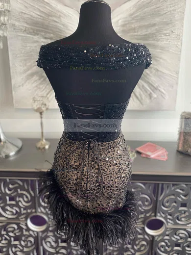 Sheath/Column V-neck Sequined Short/Mini Homecoming Dresses With Feathers / Fur #Favs020111205