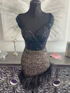 Sheath/Column V-neck Sequined Short/Mini Homecoming Dresses With Feathers / Fur #Favs020111205