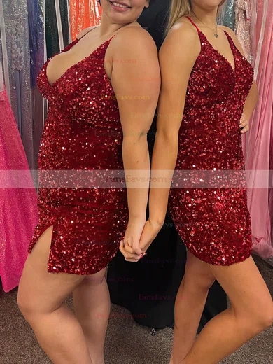 Sheath/Column V-neck Sequined Short/Mini Homecoming Dresses #Favs020111207