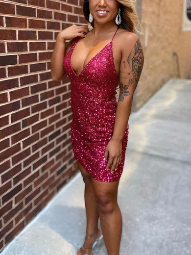 Sheath/Column V-neck Sequined Short/Mini Homecoming Dresses #Favs020111214