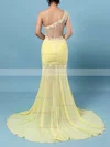 Trumpet/Mermaid One Shoulder Chiffon Sweep Train Appliques Lace Prom Dresses #Favs02016068