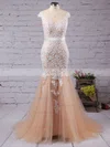 Trumpet/Mermaid Scoop Neck Tulle Floor-length Appliques Lace Prom Dresses #Favs02016778