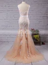 Trumpet/Mermaid Scoop Neck Tulle Floor-length Appliques Lace Prom Dresses #Favs02016778