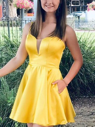 A-line Sweetheart Silk-like Satin Short/Mini Homecoming Dresses With Pockets #Favs020111231