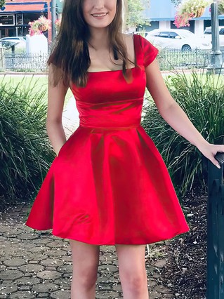 A-line Square Neckline Silk-like Satin Short/Mini Homecoming Dresses With Pockets #Favs020111232