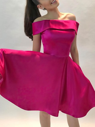 A-line Off-the-shoulder Satin Knee-length Homecoming Dresses With Pockets #Favs020111238 A-line Off-the-shoulder Satin Knee-length Homecoming Dresses With Pockets #Favs020111238