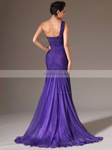 Trumpet/Mermaid One Shoulder Chiffon Sweep Train Beading Prom Dresses #Favs020101289