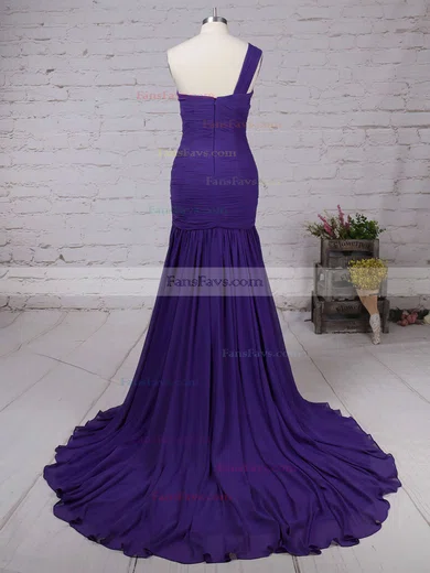 Trumpet/Mermaid One Shoulder Chiffon Sweep Train Beading Prom Dresses #Favs020101289