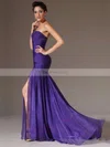 Trumpet/Mermaid One Shoulder Chiffon Sweep Train Beading Prom Dresses #Favs020101289