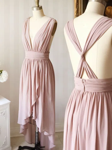 A-line V-neck Chiffon Asymmetrical Homecoming Dresses With Cascading Ruffles #Favs020111240