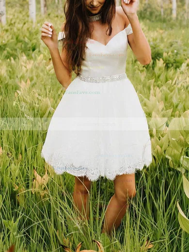 A-line Off-the-shoulder Lace Short/Mini Homecoming Dresses With Beading #Favs020111243