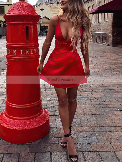 A-line V-neck Silk-like Satin Short/Mini Homecoming Dresses #Favs020111245