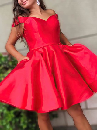 A-line Off-the-shoulder Satin Knee-length Homecoming Dresses With Pockets #Favs020111251 A-line Off-the-shoulder Satin Knee-length Homecoming Dresses With Pockets #Favs020111251