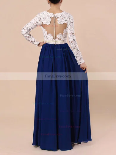 A-line V-neck Lace Chiffon Floor-length Pearl Detailing Prom Dresses #Favs020101388