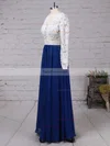 A-line V-neck Lace Chiffon Floor-length Pearl Detailing Prom Dresses #Favs020101388