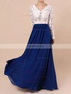 A-line V-neck Lace Chiffon Floor-length Pearl Detailing Prom Dresses #Favs020101388