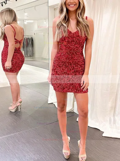 Sheath/Column V-neck Sequined Short/Mini Homecoming Dresses #Favs020111253