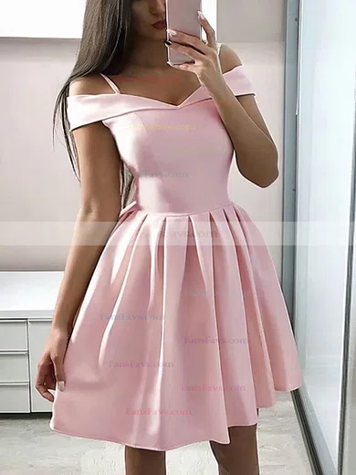A-line Off-the-shoulder Satin Short/Mini Homecoming Dresses #Favs020111257