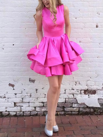 A-line Scoop Neck Satin Short/Mini Homecoming Dresses With Pockets #Favs020111258