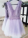A-line V-neck Tulle Short/Mini Homecoming Dresses With Appliques Lace #Favs020111263