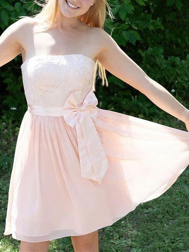 A-line Strapless Chiffon Short/Mini Homecoming Dresses With Sashes / Ribbons #Favs020111266