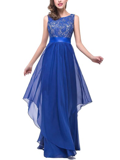 A-line Scoop Neck Lace Chiffon Floor-length Sashes / Ribbons Prom Dresses #Favs020101628