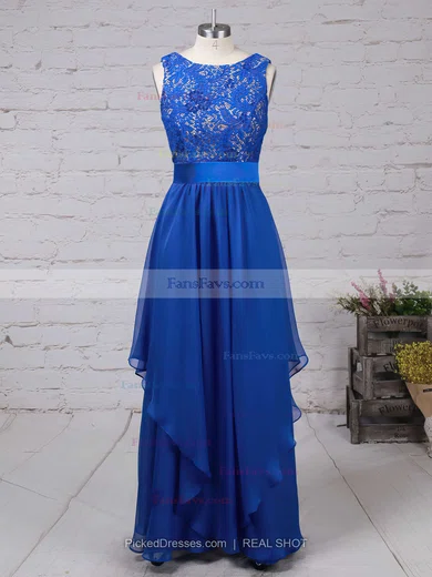 A-line Scoop Neck Lace Chiffon Floor-length Sashes / Ribbons Prom Dresses #Favs020101628
