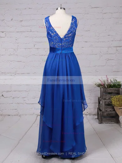 A-line Scoop Neck Lace Chiffon Floor-length Sashes / Ribbons Prom Dresses #Favs020101628