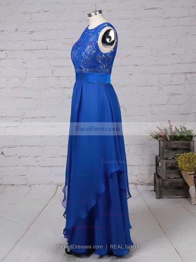 A-line Scoop Neck Lace Chiffon Floor-length Sashes / Ribbons Prom Dresses #Favs020101628