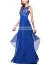A-line Scoop Neck Lace Chiffon Floor-length Sashes / Ribbons Prom Dresses #Favs020101628