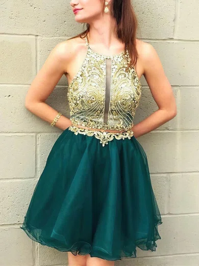 A-line Scoop Neck Tulle Short/Mini Homecoming Dresses With Crystal Detailing #Favs020111272