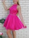 A-line High Neck Lace Tulle Short/Mini Homecoming Dresses With Beading #Favs020111385