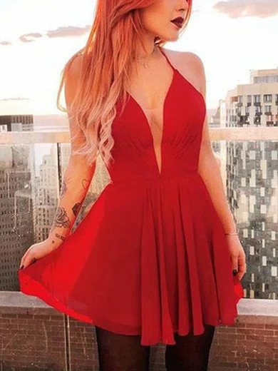 A-line V-neck Chiffon Short/Mini Homecoming Dresses #Favs020111388