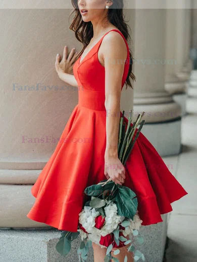 A-line V-neck Satin Knee-length Homecoming Dresses #Favs020111391