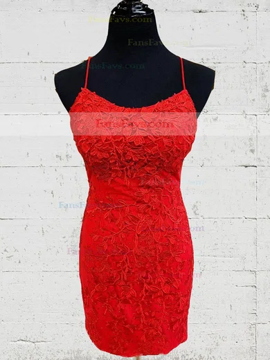 Sheath/Column Scoop Neck Tulle Lace Short/Mini Homecoming Dresses With Appliques Lace #Favs020111392